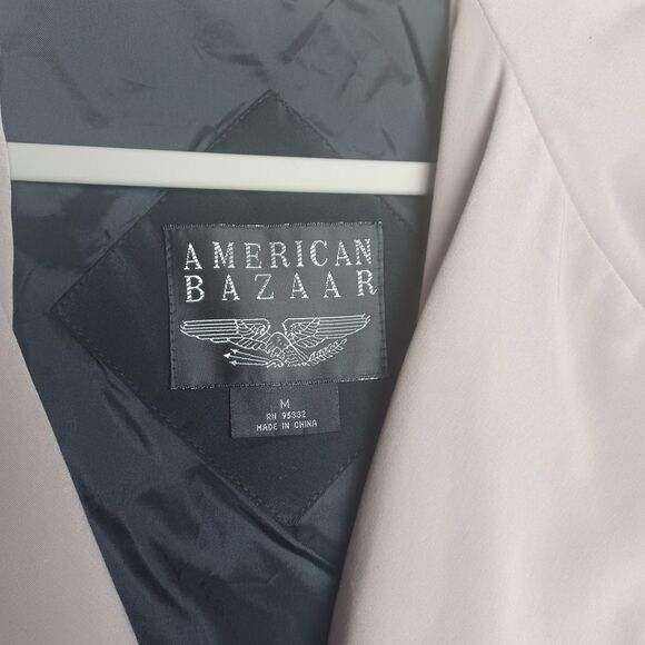 Vintage American Bazaar Medium Black & Beige Nylon Jacket Coat with hood - Picture 2 of 4